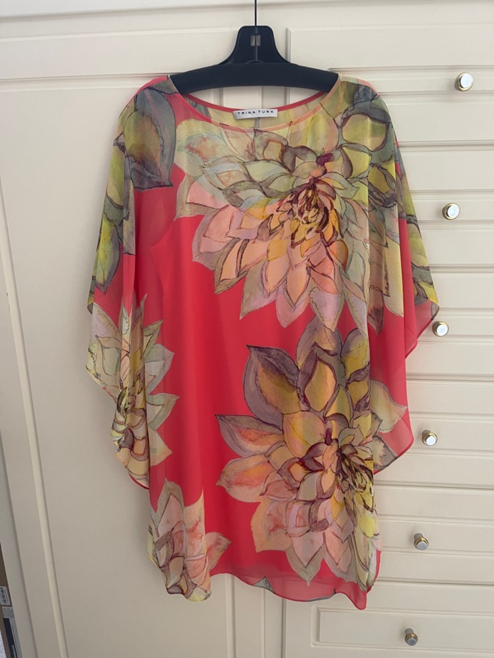 Trina Turk Coral Floral Sheer Overlay Tunic